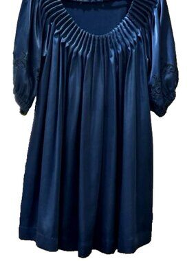 ✨NEW Designer MARC JACOBS Tunic Dress Navy Blue Flower Embroidery 3/4 Sleeve S M